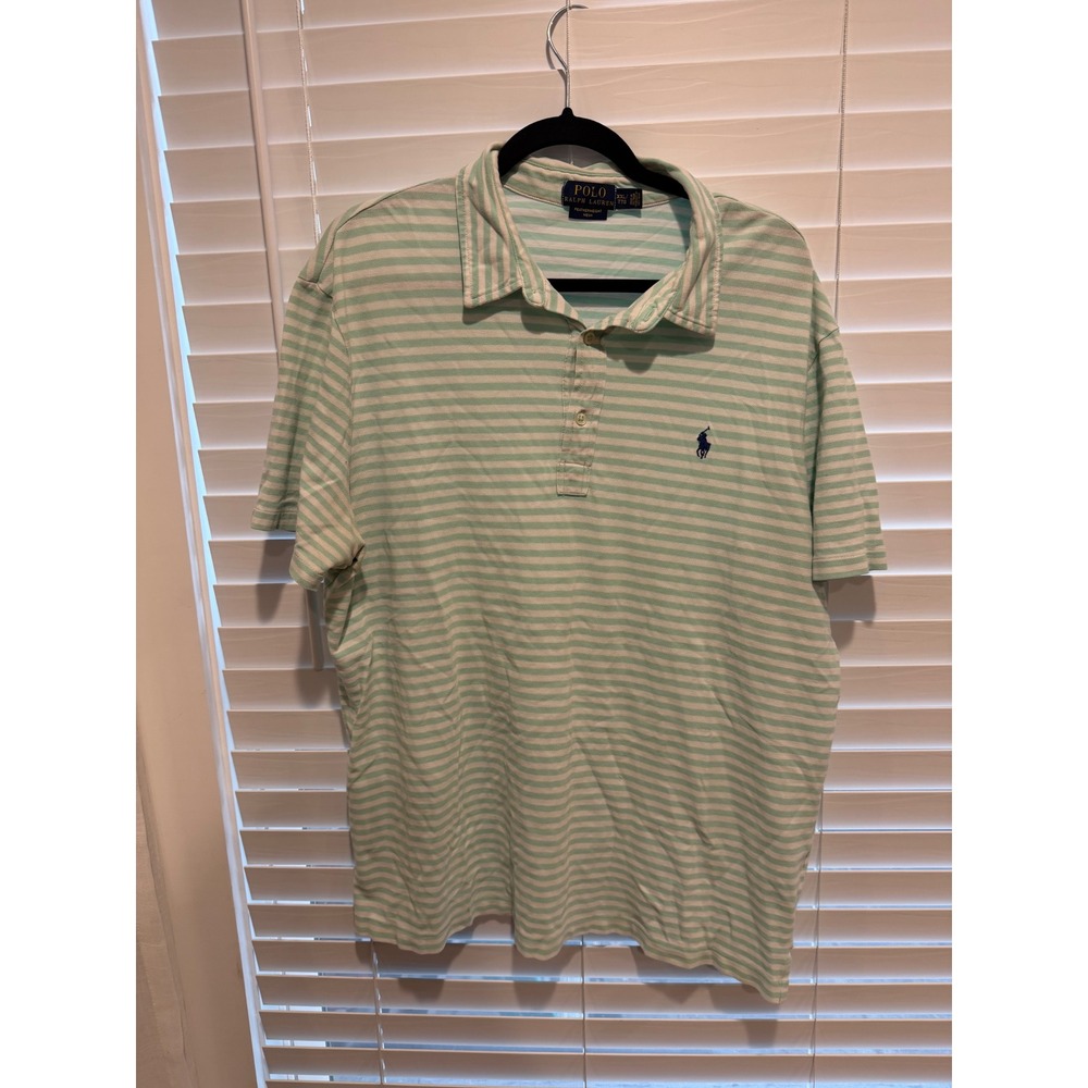 Polo Ralph Lauren Mens XXL Featherweight Mesh Striped Polo Shirt Green White